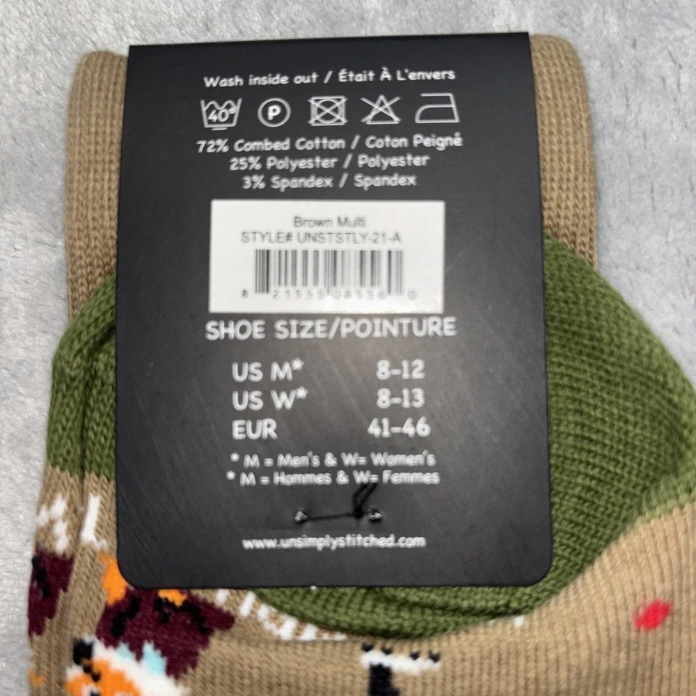 Unsimply Stitched Brown Golfing Fox Printed Crew‎ Socks Mens Size 8-12